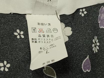平和屋着物▽小紋　単衣　雪芝扇面花文　黒地　洗える着物　DABG3836du