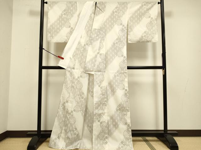 平和屋着物▽上質な小紋　単衣　麻の葉雪輪花文　正絹　逸品　DABG3843du