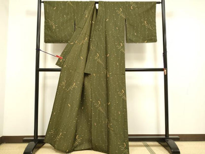 平和屋着物▽小紋　単衣　短冊花文　洗える着物　未使用　DABG3847du