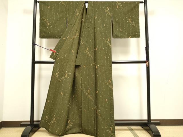平和屋着物▽小紋　単衣　短冊花文　洗える着物　未使用　DABG3847du