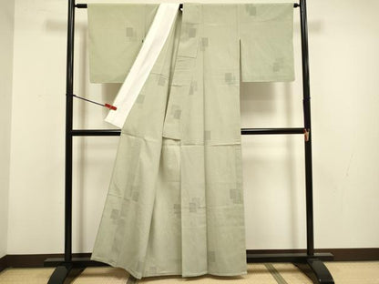 平和屋着物▽本塩沢　単衣　110亀甲　色紙重ね文　正絹　逸品　DABG3855du