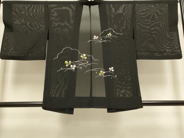 平和屋着物▽羽織　スリーシーズン　春夏秋　塵除け　舞葉文　黒地　金彩　正絹　逸品　DABG3861du