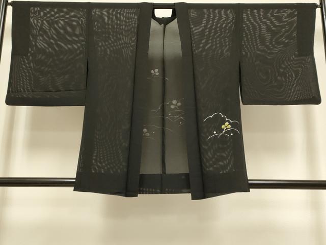 平和屋着物▽羽織　スリーシーズン　春夏秋　塵除け　舞葉文　黒地　金彩　正絹　逸品　DABG3861du