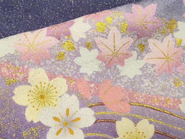 平和屋着物▽豪華振袖　単衣　舞花文　暈し染め　金彩　銀通し地　正絹　逸品　DABG3863du