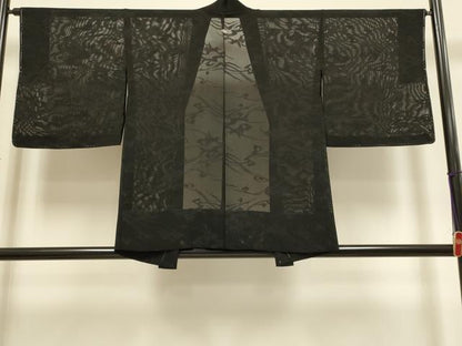 平和屋着物▽羽織　スリーシーズン　春夏秋　塵除け　流水紋紗　黒地　正絹　逸品　DABG3870du