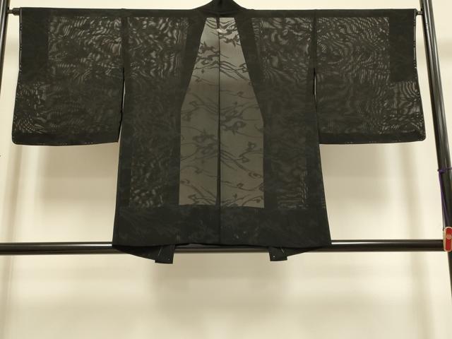 平和屋着物▽羽織　スリーシーズン　春夏秋　塵除け　流水紋紗　黒地　正絹　逸品　DABG3870du
