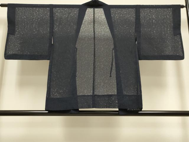 平和屋着物▽羽織　スリーシーズン　春夏秋　塵除け　唐草紋紗　濃い藍鉄色　正絹　逸品　DABG3871du