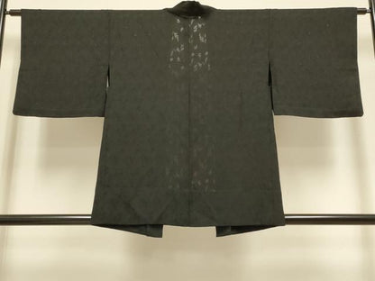 平和屋着物▽羽織　スリーシーズン　春夏秋　塵除け　草花紋紗　黒地　正絹　逸品　DABG3872du