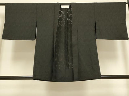 平和屋着物▽羽織　スリーシーズン　春夏秋　塵除け　草花紋紗　黒地　正絹　逸品　DABG3872du