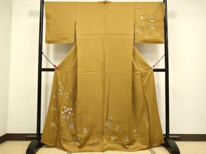 平和屋着物▼訪問着　螺鈿　刺繍　花蝶文　金彩　正絹　逸品　DABG3880du