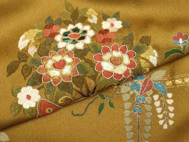 平和屋着物▼訪問着　螺鈿　刺繍　花蝶文　金彩　正絹　逸品　DABG3880du