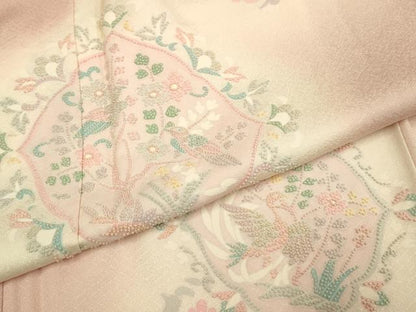 平和屋着物●中国三大刺繍　相良刺繍　総刺繍　訪問着　花鳥文　暈し染め　正絹　逸品　DABG3886du