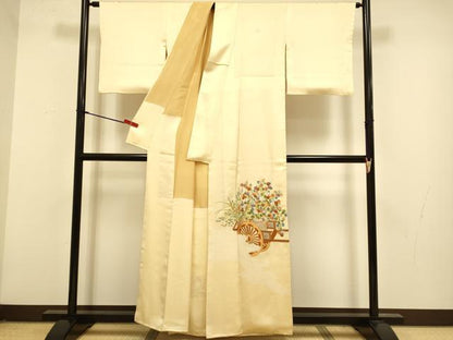 平和屋着物▼豪華色留袖　駒刺繍　総刺繍　絞り　花車文　正絹　逸品　DABG3888du