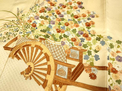平和屋着物▼豪華色留袖　駒刺繍　総刺繍　絞り　花車文　正絹　逸品　DABG3888du