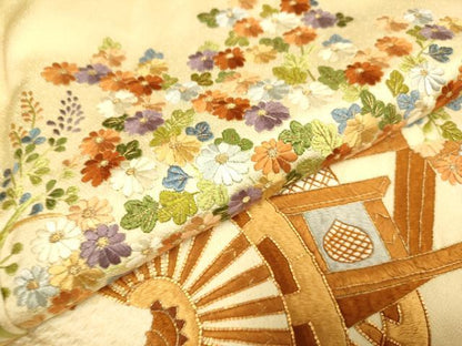 平和屋着物▼豪華色留袖　駒刺繍　総刺繍　絞り　花車文　正絹　逸品　DABG3888du