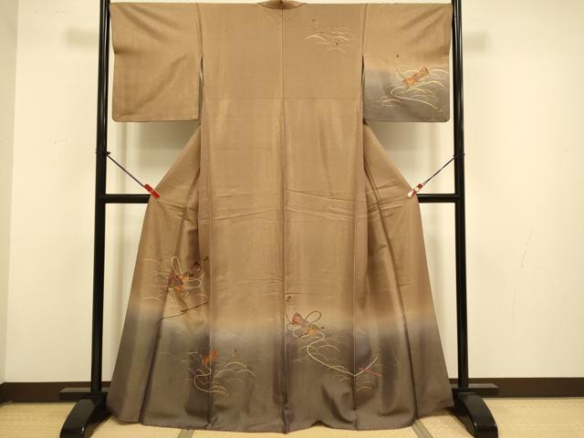 平和屋着物▼訪問着　楽器花文　暈し染め　金彩　金通し地　正絹　逸品　DABG3892du