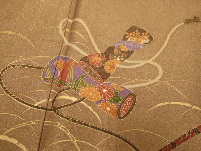 平和屋着物▼訪問着　楽器花文　暈し染め　金彩　金通し地　正絹　逸品　DABG3892du