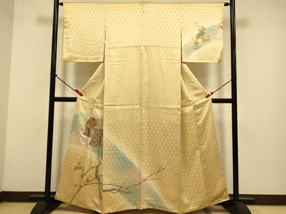 平和屋着物▼訪問着　刺繍　誰が袖花文　暈し染め　金銀彩　正絹　逸品　DABG3893du