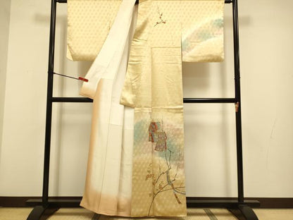 平和屋着物▼訪問着　刺繍　誰が袖花文　暈し染め　金銀彩　正絹　逸品　DABG3893du