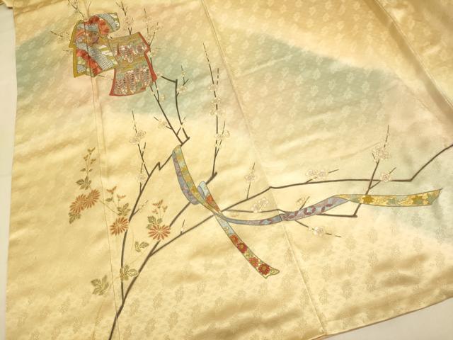 平和屋着物▼訪問着　刺繍　誰が袖花文　暈し染め　金銀彩　正絹　逸品　DABG3893du