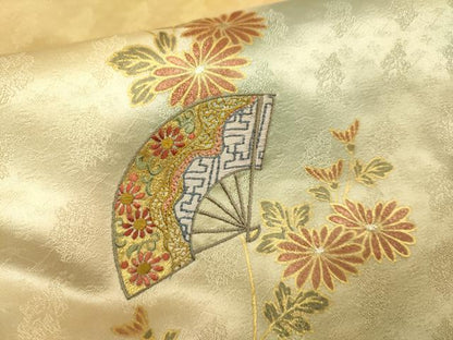 平和屋着物▼訪問着　刺繍　誰が袖花文　暈し染め　金銀彩　正絹　逸品　DABG3893du