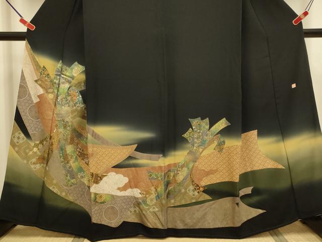平和屋着物▼豪華黒留袖　作家物　束ね熨斗吉祥花文　暈し染め　金銀彩　正絹　逸品　DABG3899du