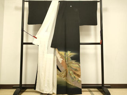 平和屋着物▼豪華黒留袖　作家物　束ね熨斗吉祥花文　暈し染め　金銀彩　正絹　逸品　DABG3899du