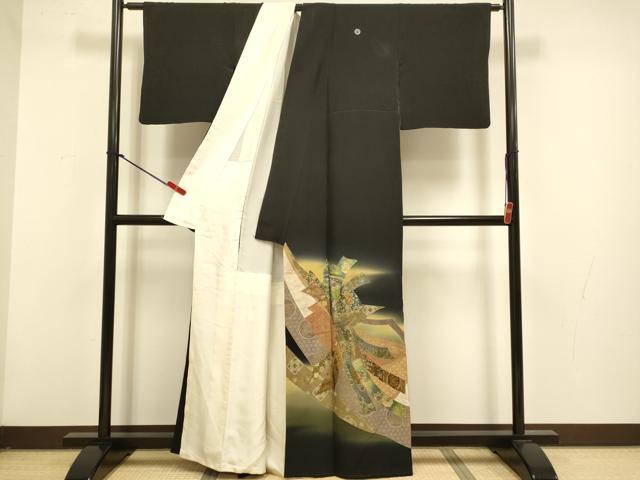 平和屋着物▼豪華黒留袖　作家物　束ね熨斗吉祥花文　暈し染め　金銀彩　正絹　逸品　DABG3899du