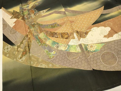 平和屋着物▼豪華黒留袖　作家物　束ね熨斗吉祥花文　暈し染め　金銀彩　正絹　逸品　DABG3899du