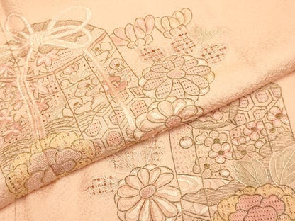 平和屋着物▼中国三大刺繍　スワトウ刺繍　汕頭刺繍　相良刺繍　総刺繍　訪問着　貝桶花文　金糸　正絹　逸品　DABG3903du