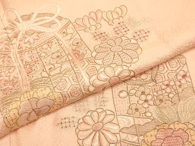 平和屋着物▼中国三大刺繍　スワトウ刺繍　汕頭刺繍　相良刺繍　総刺繍　訪問着　貝桶花文　金糸　正絹　逸品　DABG3903du