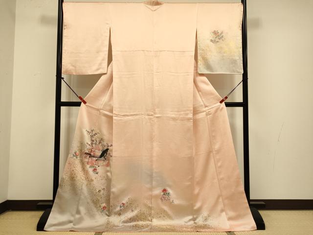 平和屋着物▼訪問着　総刺繍　女人花文　暈し染め　金彩　ロング丈　正絹　逸品　DABG3906du