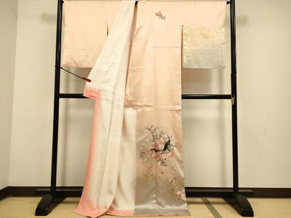 平和屋着物▼訪問着　総刺繍　女人花文　暈し染め　金彩　ロング丈　正絹　逸品　DABG3906du