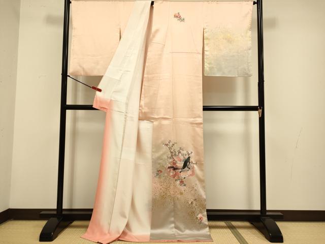 平和屋着物▼訪問着　総刺繍　女人花文　暈し染め　金彩　ロング丈　正絹　逸品　DABG3906du