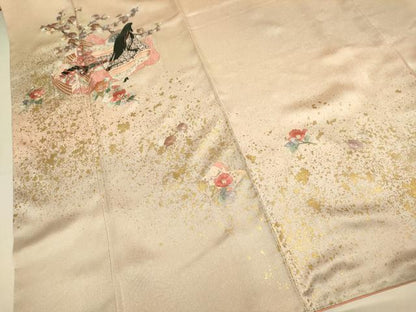平和屋着物▼訪問着　総刺繍　女人花文　暈し染め　金彩　ロング丈　正絹　逸品　DABG3906du