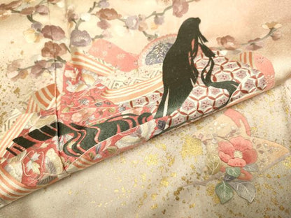 平和屋着物▼訪問着　総刺繍　女人花文　暈し染め　金彩　ロング丈　正絹　逸品　DABG3906du