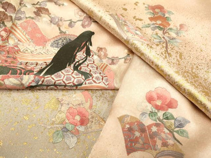 平和屋着物▼訪問着　総刺繍　女人花文　暈し染め　金彩　ロング丈　正絹　逸品　DABG3906du