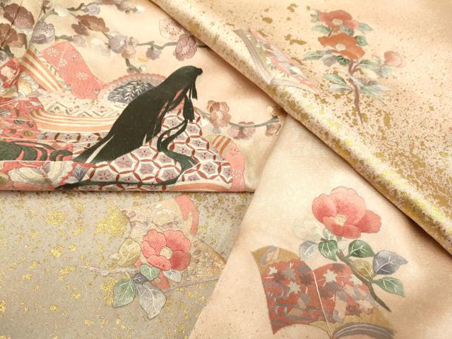 平和屋着物▼訪問着　総刺繍　女人花文　暈し染め　金彩　ロング丈　正絹　逸品　DABG3906du