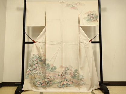 平和屋着物▼日展作家　寺島節朗　訪問着　手描き　風景文　暈し染め　正絹　逸品　DABG3912du