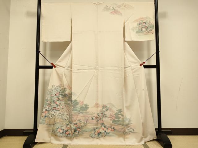 平和屋着物▼日展作家　寺島節朗　訪問着　手描き　風景文　暈し染め　正絹　逸品　DABG3912du