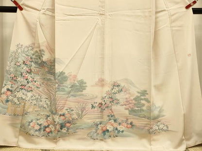 平和屋着物▼日展作家　寺島節朗　訪問着　手描き　風景文　暈し染め　正絹　逸品　DABG3912du