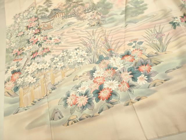 平和屋着物▼日展作家　寺島節朗　訪問着　手描き　風景文　暈し染め　正絹　逸品　DABG3912du