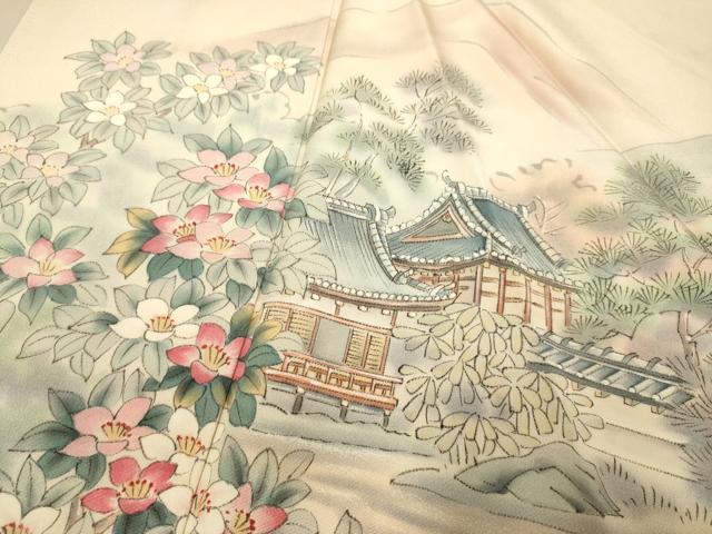 平和屋着物▼日展作家　寺島節朗　訪問着　手描き　風景文　暈し染め　正絹　逸品　DABG3912du