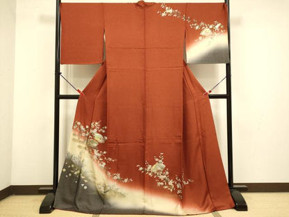 平和屋着物▼訪問着　螺鈿　扇面花文　暈し染め　ロング丈　正絹　逸品　DABG3913du