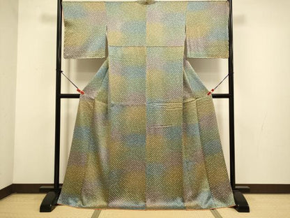 平和屋着物▼上質な小紋　総絞り　霞文　正絹　逸品　DABG3914du