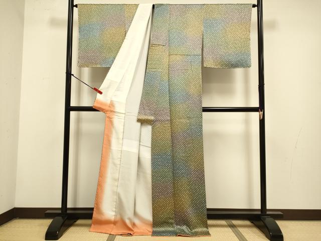 平和屋着物▼上質な小紋　総絞り　霞文　正絹　逸品　DABG3914du