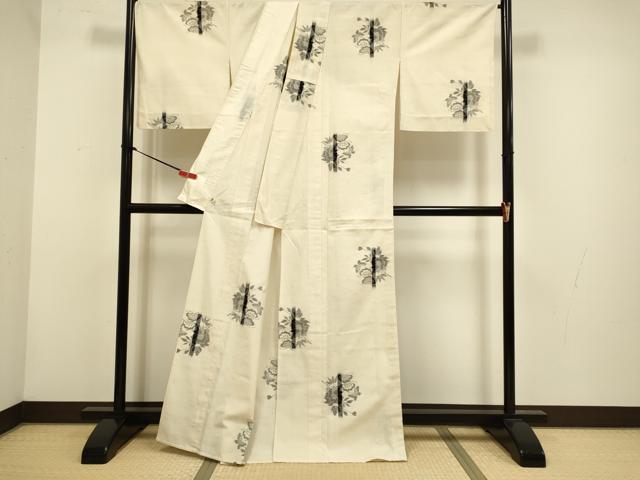 平和屋着物▽上質な紬　単衣　花松文　正絹　逸品　DABG3923du