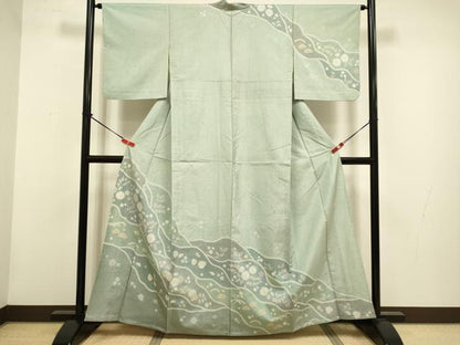 平和屋着物▽石川県指定無形文化財　牛首紬　白山工房　手織り　訪問着　単衣　絞り　辻が花　正絹　逸品　DABG3925du