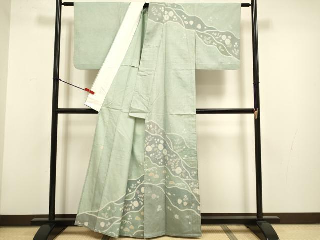 平和屋着物▽石川県指定無形文化財　牛首紬　白山工房　手織り　訪問着　単衣　絞り　辻が花　正絹　逸品　DABG3925du