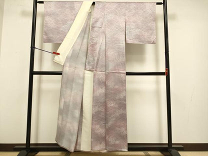 平和屋着物▽上質な小紋　単衣　草葉文　暈し染め　正絹　逸品　DABG3934du
